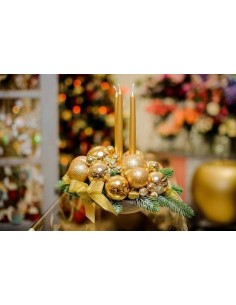 Centrotavola Natalizio Oro con Pino, pungitopo, cannella,...
