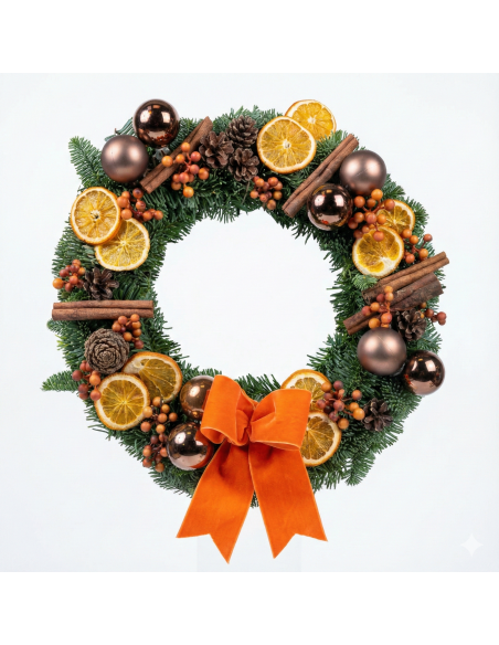 Ghirlanda Natale Elegance Orange con Arance Essiccate, Cannella e Fiocco in Velluto