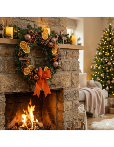 Ghirlanda Natale Elegance Orange con Arance Essiccate, Cannella e Fiocco in Velluto